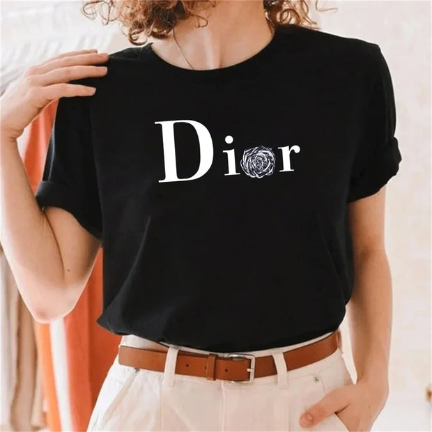 Women's casual printed loose T-shirt, spring and summer short sleeved minimalist top, 2024 fashionable clothing trend, women's t